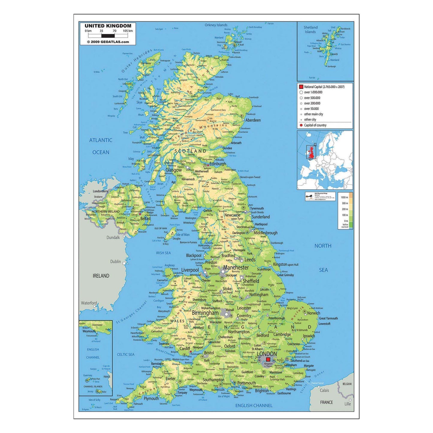 UK Physical Map - Laminated:Primary Classroom Resources