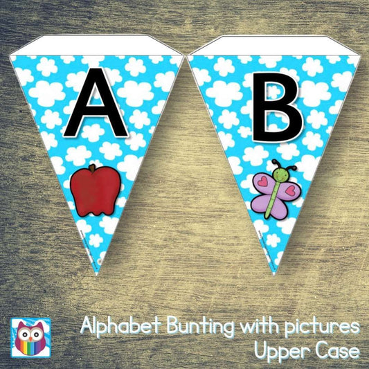 Alphabet Bunting with pictures - Upper Case Letters:Primary Classroom Resources