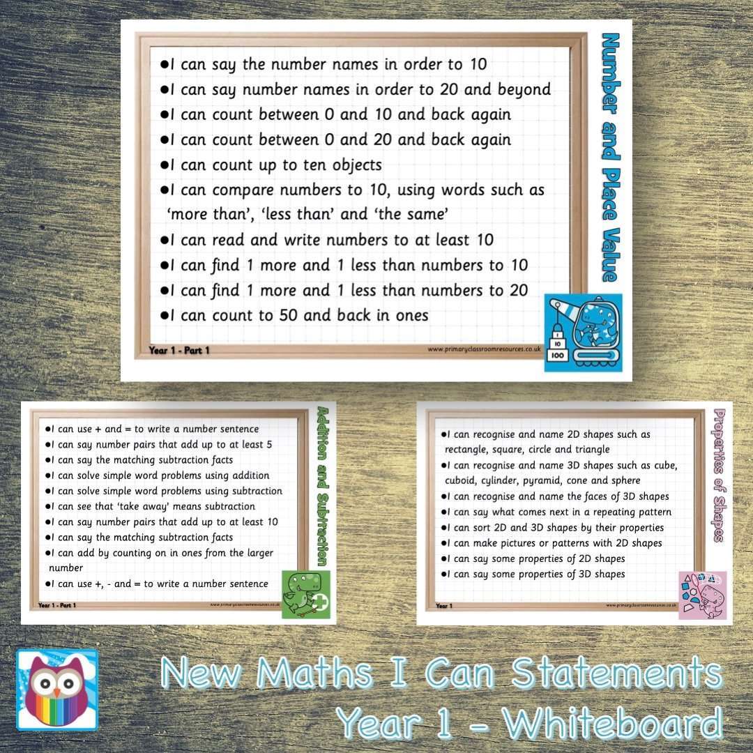 New Maths I Can Statements - Year 1 - Whiteboard:Primary Classroom Resources