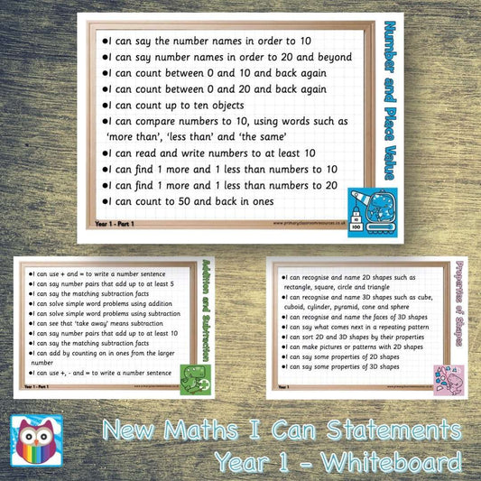 New Maths I Can Statements - Year 1 - Whiteboard:Primary Classroom Resources
