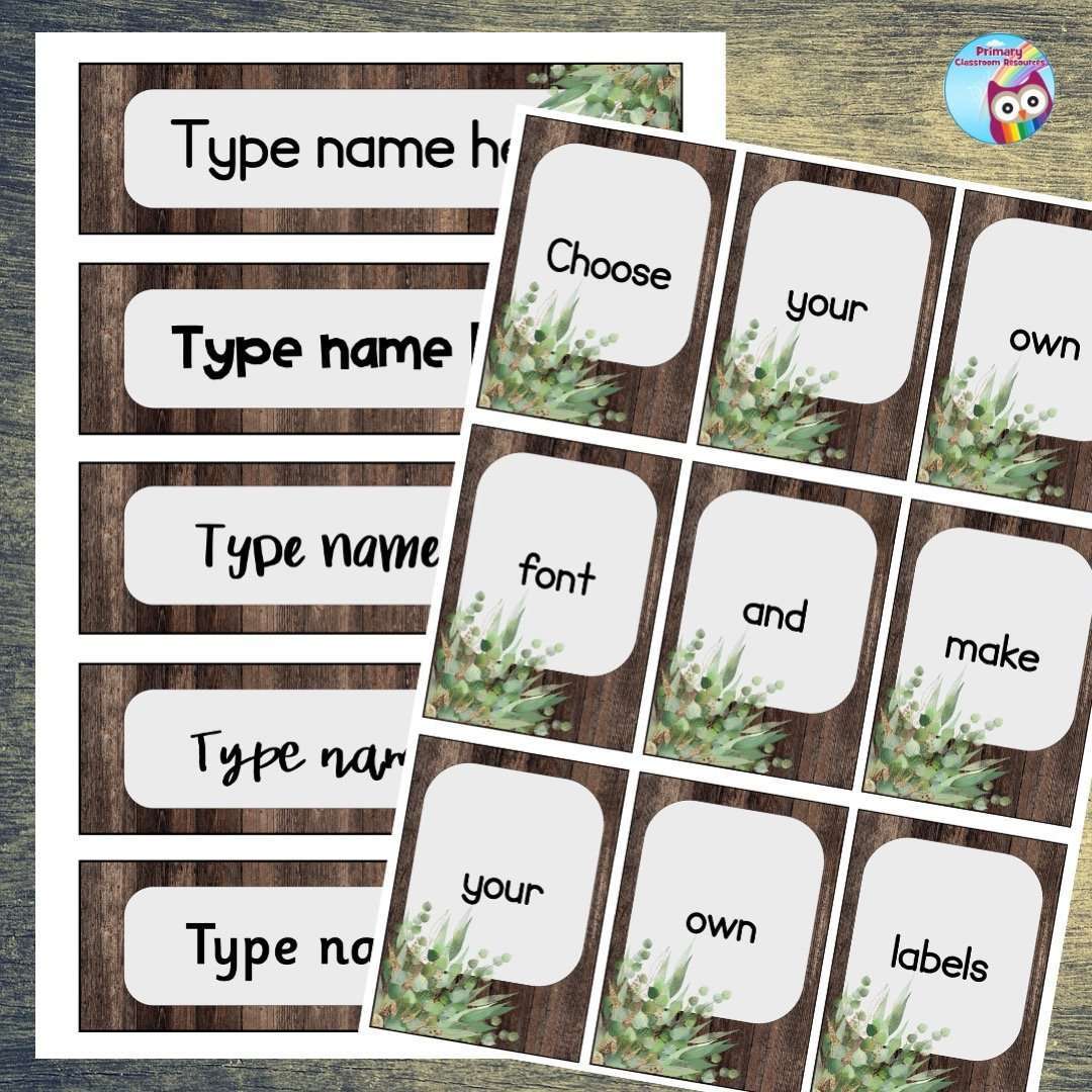 EDITABLE Name Tray & Coat Peg Labels - Dark Wood & Eucalyptus:Primary Classroom Resources