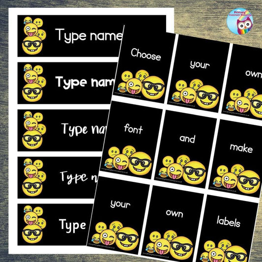 EDITABLE Name Tray & Coat Peg Labels - Emoji Blackboard:Primary Classroom Resources