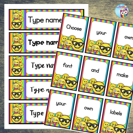 EDITABLE Name Tray & Coat Peg Labels - Emoji Rainbow:Primary Classroom Resources
