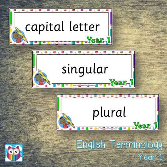 Year 1 English Terminology Cards:Primary Classroom Resources