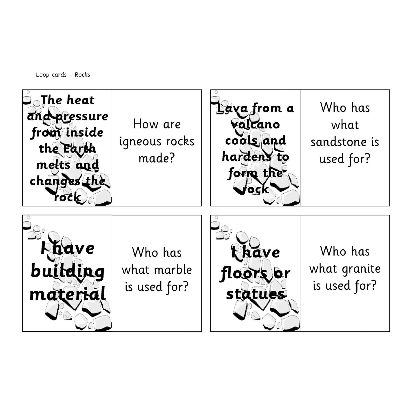 Rocks Loop Cards:Primary Classroom Resources