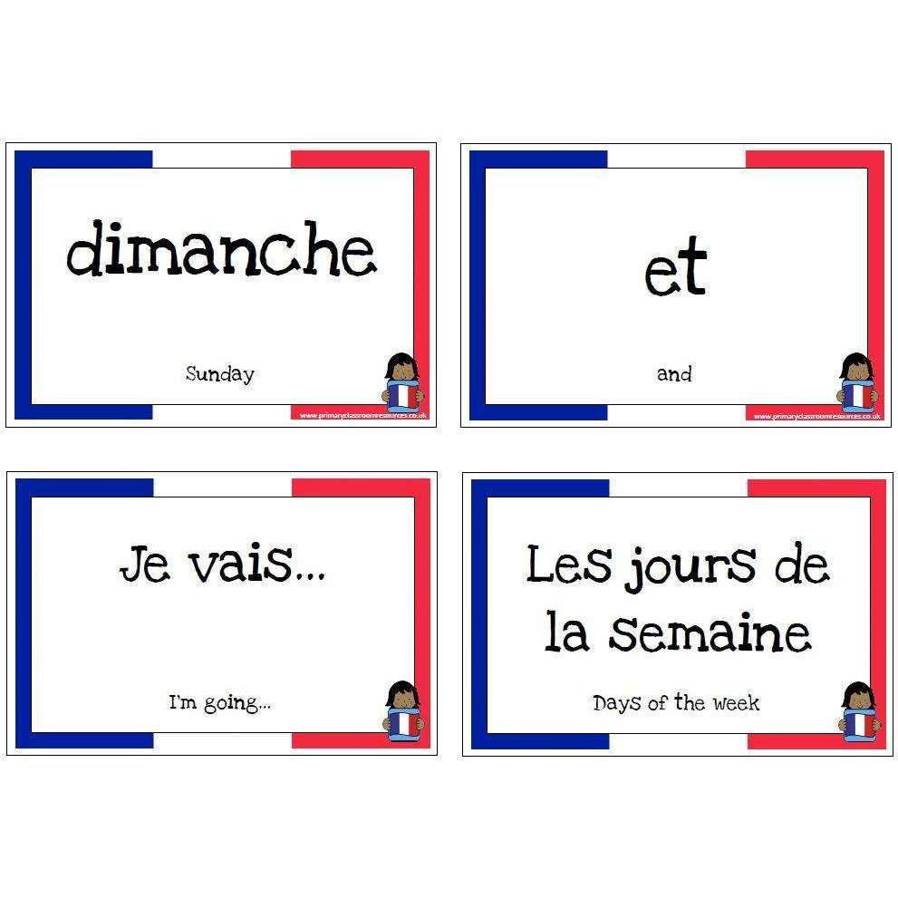 French Vocabulary Cards - Days of the Week, Weather and Transport:Primary Classroom Resources