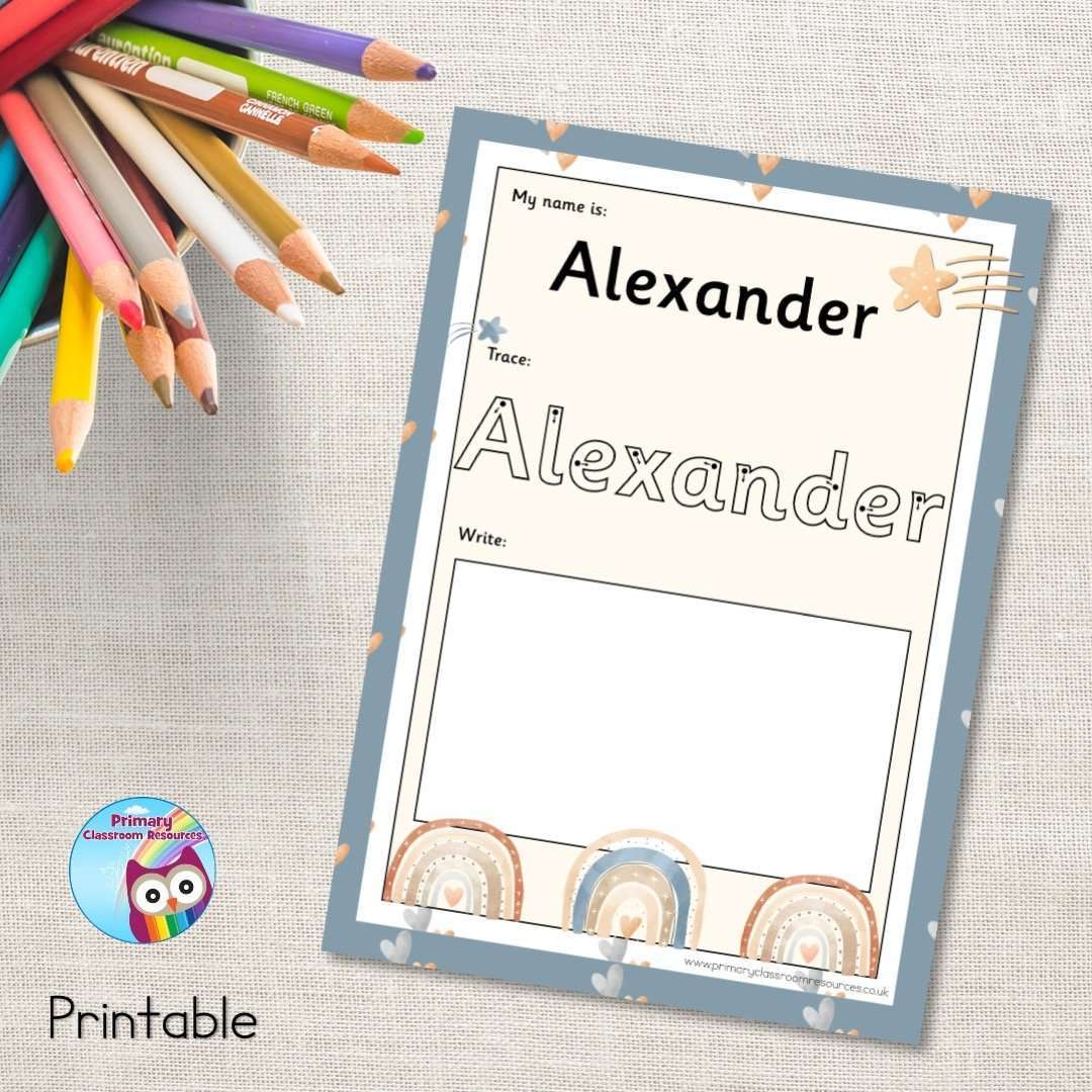 EDITABLE Name Writing Cards - Neutral Rainbows:Primary Classroom Resources