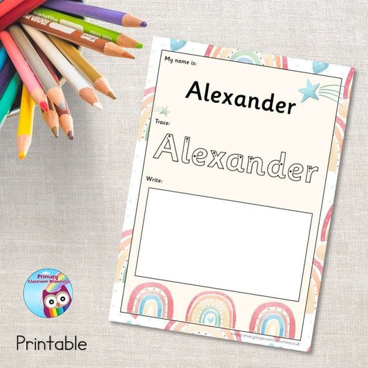EDITABLE Name Writing Cards - Pastel Rainbows:Primary Classroom Resources