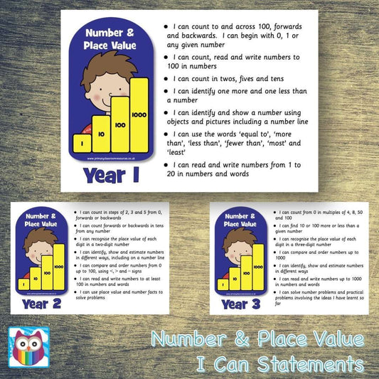 Number and Place Value I Can Statements:Primary Classroom Resources