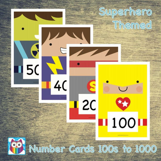 A4 Superhero Number Cards 100s to 1000:Primary Classroom Resources