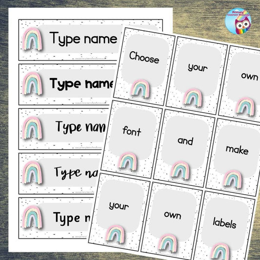 EDITABLE Name Tray & Coat Peg Labels - Pastel Rainbows:Primary Classroom Resources