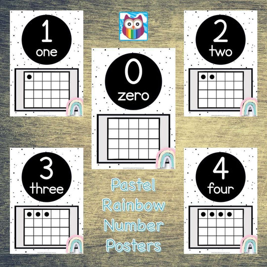 Pastel Rainbows Number Posters:Primary Classroom Resources