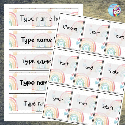 EDITABLE Name Tray & Coat Peg Labels - Pastel Rainbows 2:Primary Classroom Resources