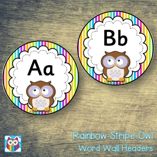Rainbow Stripe Owl Word Wall Headers:Primary Classroom Resources
