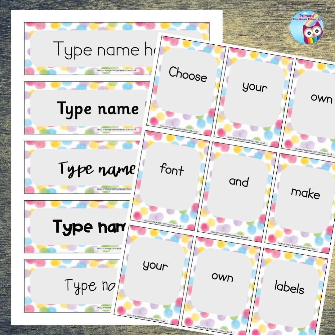 EDITABLE Name Tray & Coat Peg Labels - Rainbow Watercolour Polka Dots:Primary Classroom Resources