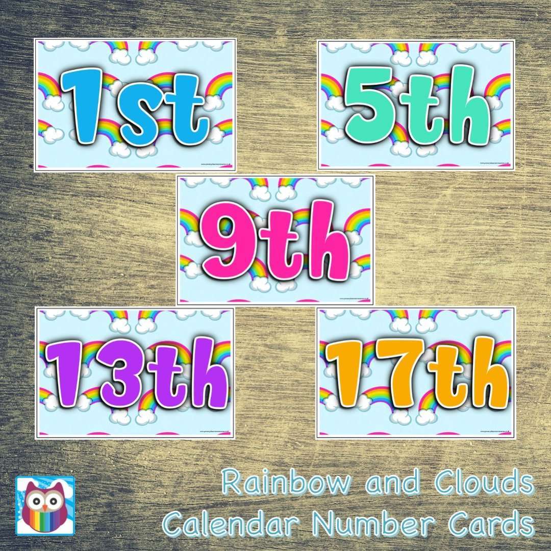 Rainbow and Clouds Calendar Number Cards:Primary Classroom Resources