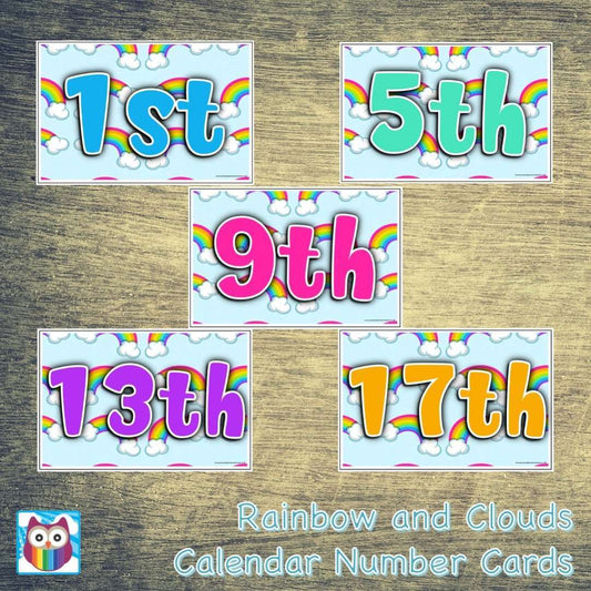Rainbow and Clouds Calendar Number Cards:Primary Classroom Resources