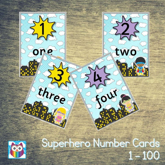 Superhero Number Cards 1-100:Primary Classroom Resources
