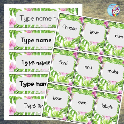 EDITABLE Name Tray & Coat Peg Labels Bundle:Primary Classroom Resources,Digital download / Tropical Bloom