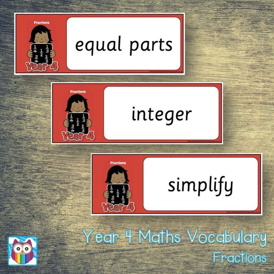 Year 4 Maths Vocabulary - Fractions:Primary Classroom Resources