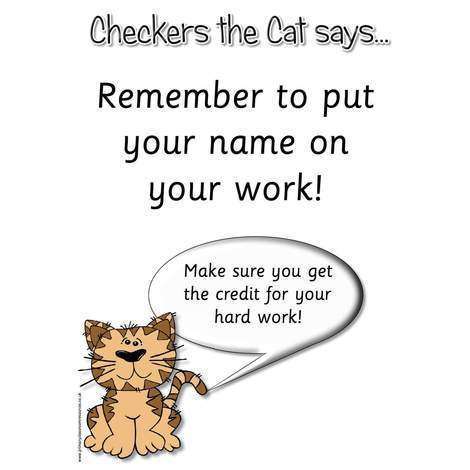 A3 Laminated - Checkers the Cat Says Check Your Work!:Primary Classroom Resources