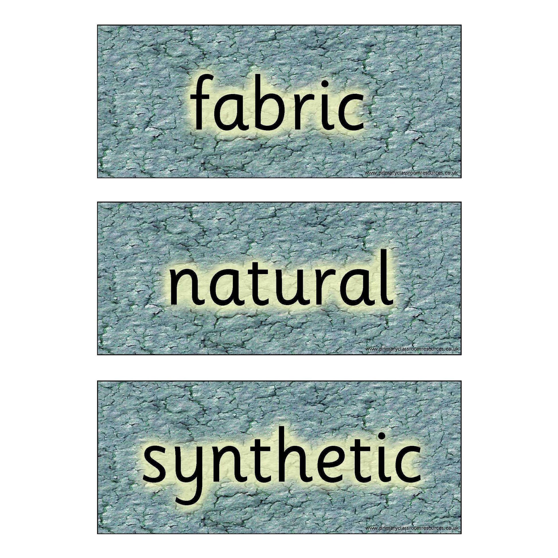 Characteristics of Materials Vocab:Primary Classroom Resources