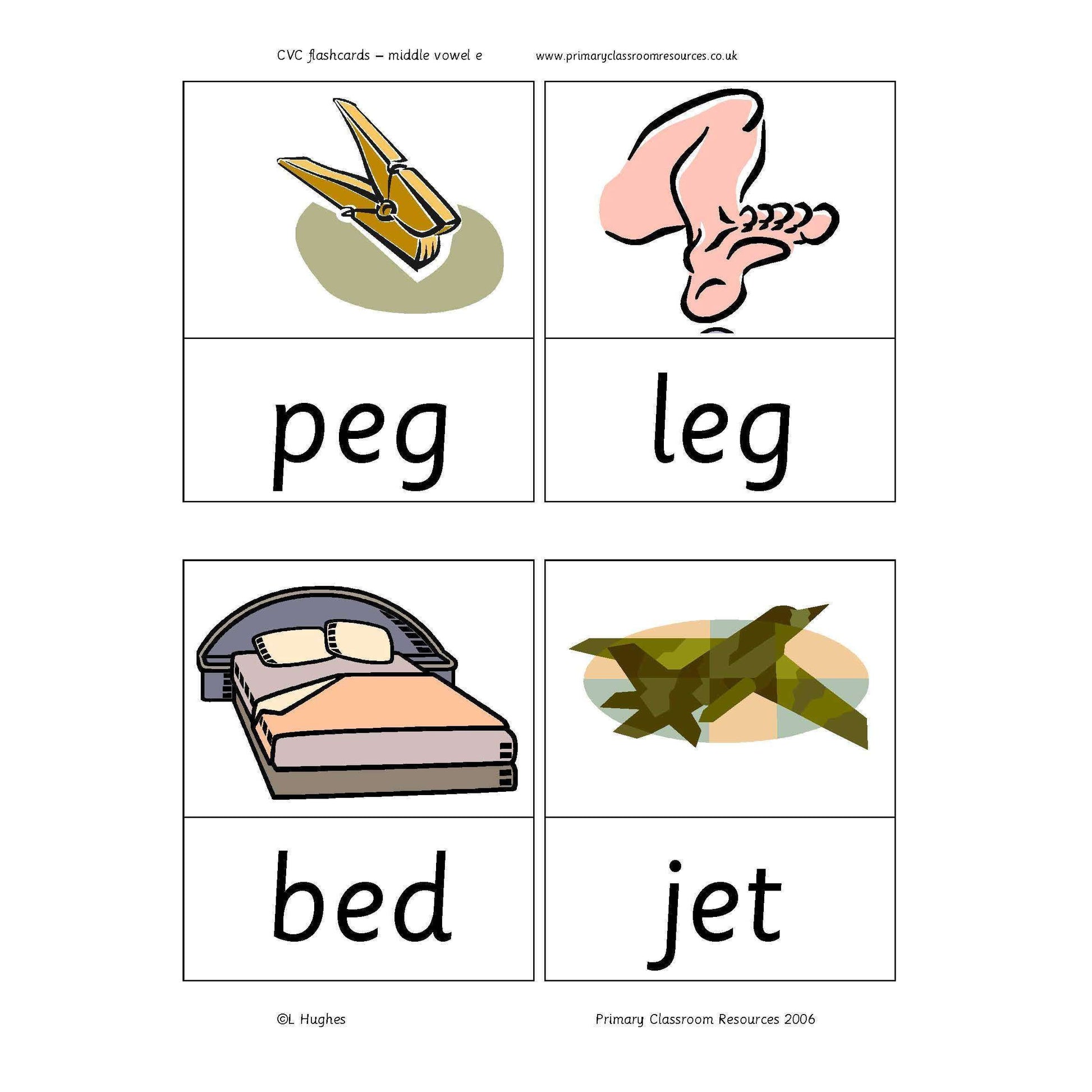 CVC Flashcards Middle E:Primary Classroom Resources