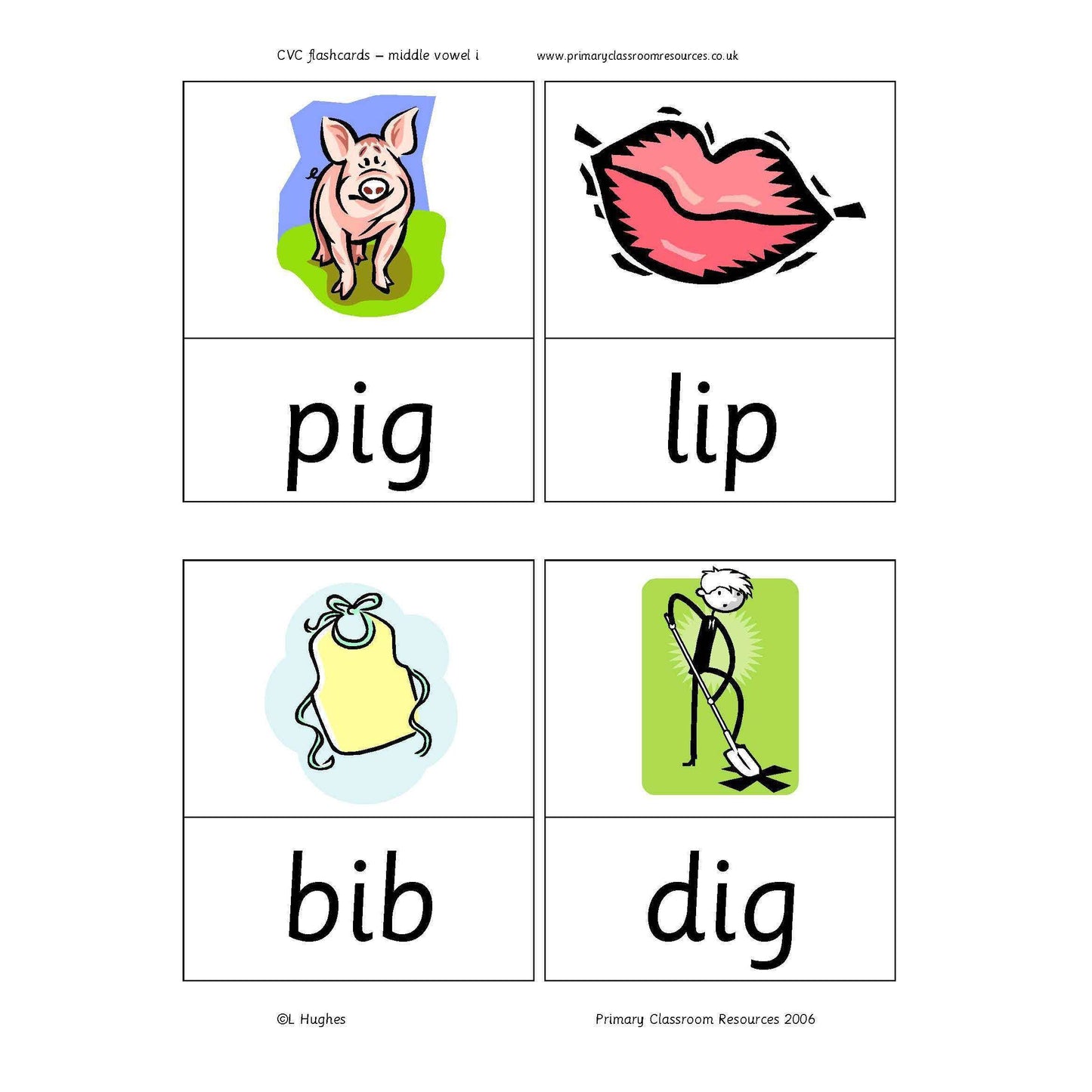 CVC Flashcards Middle I:Primary Classroom Resources