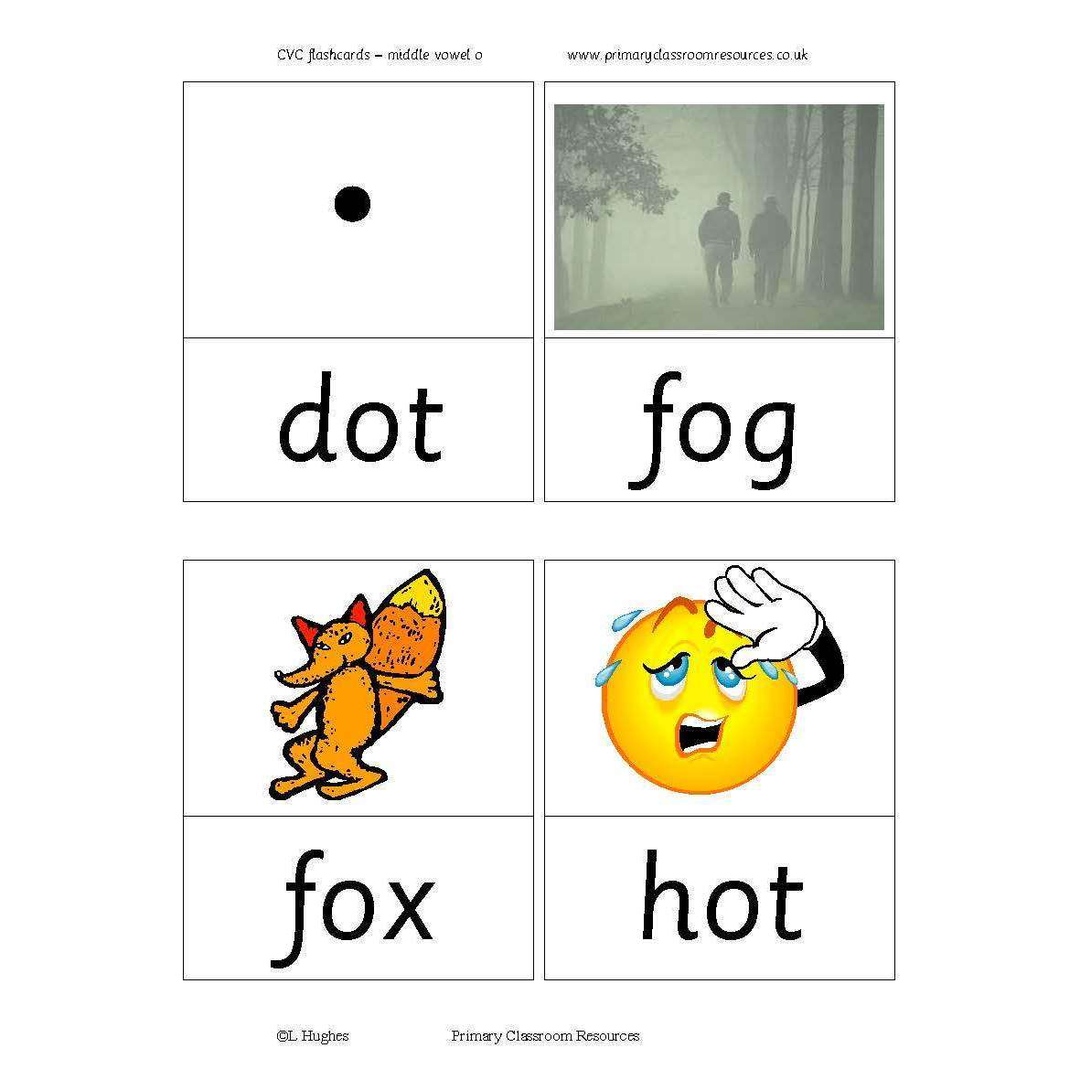 CVC Flashcards Middle O:Primary Classroom Resources