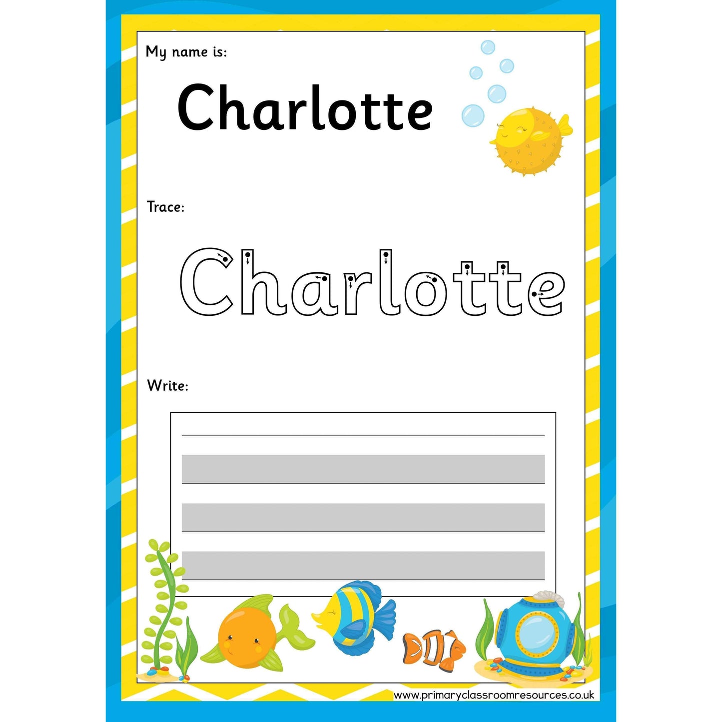 EDITABLE Name Writing Cards - Choose your theme!:Primary Classroom Resources,Fish