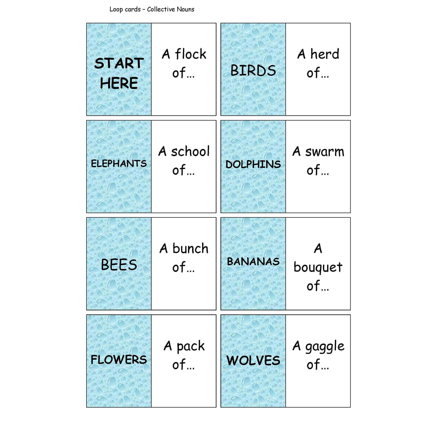 Collective Nouns Loop Cards:Primary Classroom Resources
