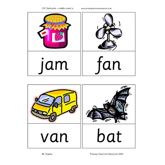 CVC Flashcards Middle A:Primary Classroom Resources