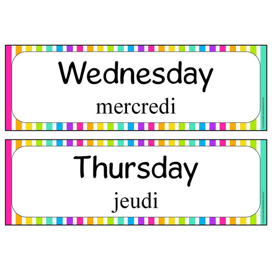 French - English Days of the Week:Primary Classroom Resources