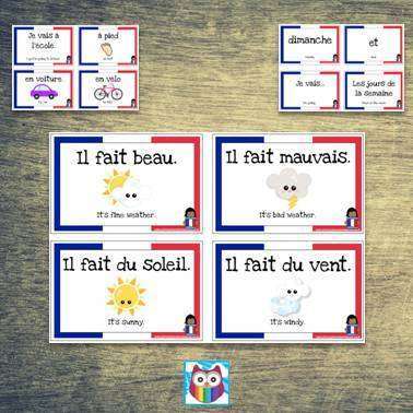 French Vocabulary Cards - Days of the Week, Weather and Transport:Primary Classroom Resources