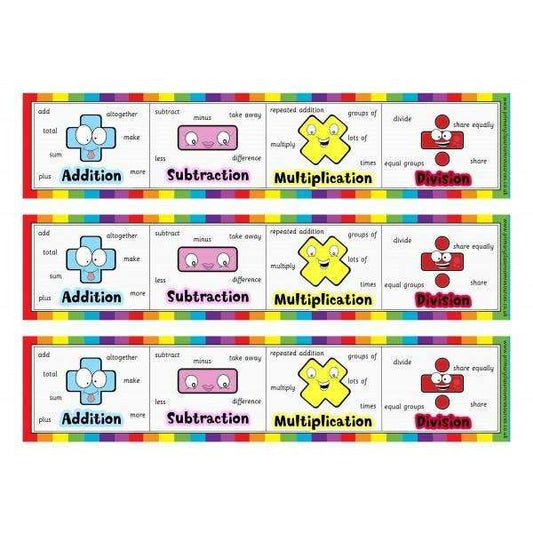 Funky Maths Vocabulary Bookmarks:Primary Classroom Resources