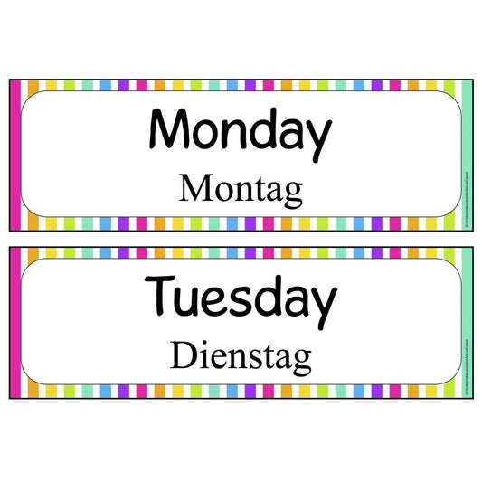 German - English Days of the Week:Primary Classroom Resources