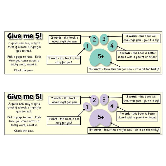 Give Me 5 Bookmarks -  Check reading book suitability:Primary Classroom Resources