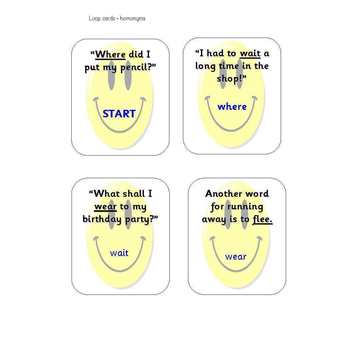 Homonyms Loop Cards:Primary Classroom Resources