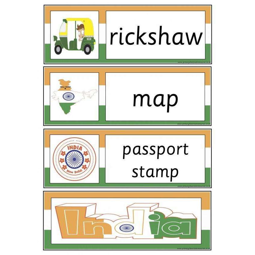 India Flashcards:Primary Classroom Resources