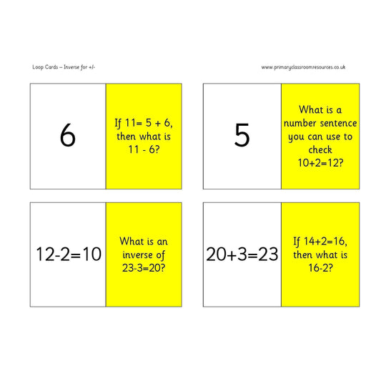 Inverse Addition and Subtraction Loop Cards:Primary Classroom Resources