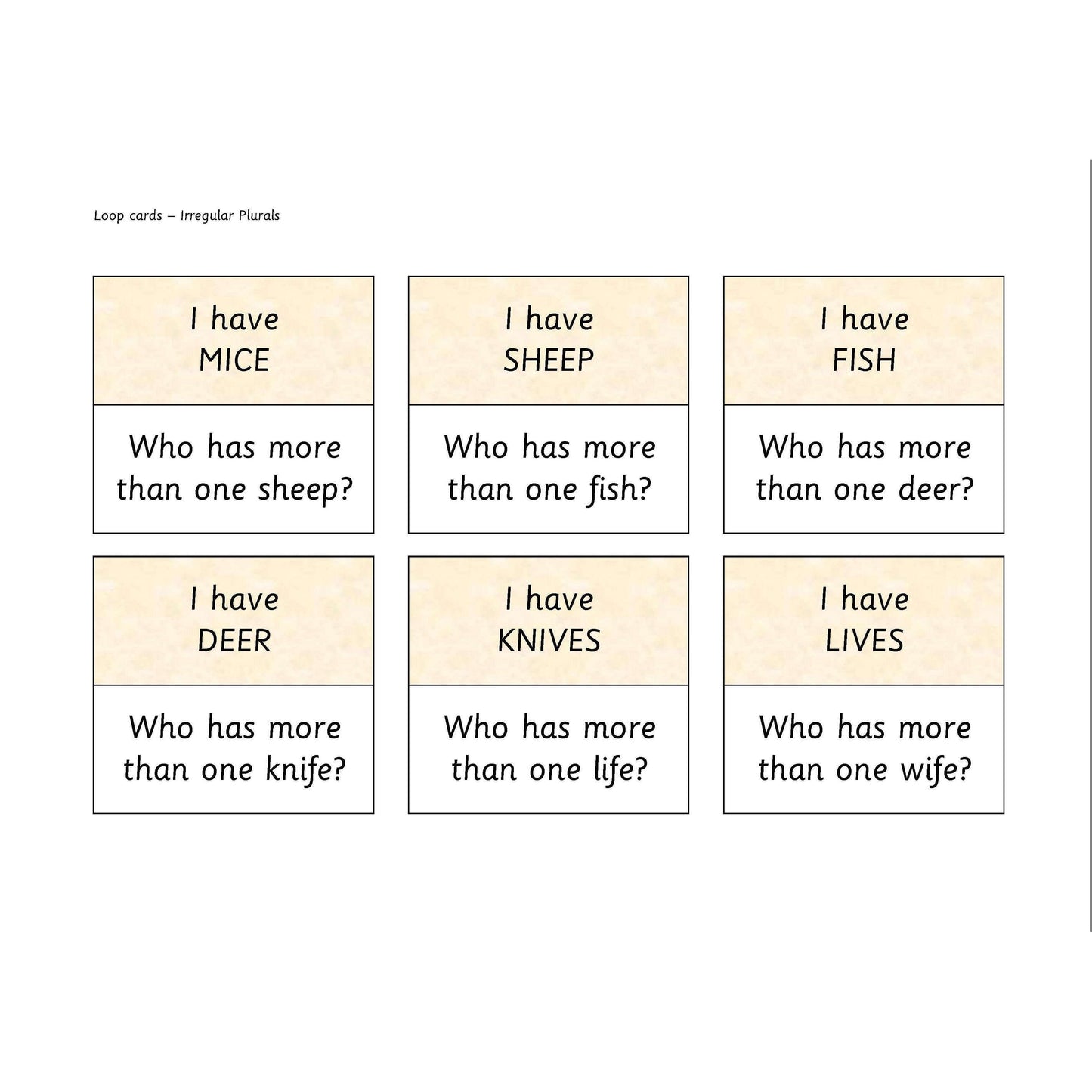 Irregular Plurals Loop Cards:Primary Classroom Resources