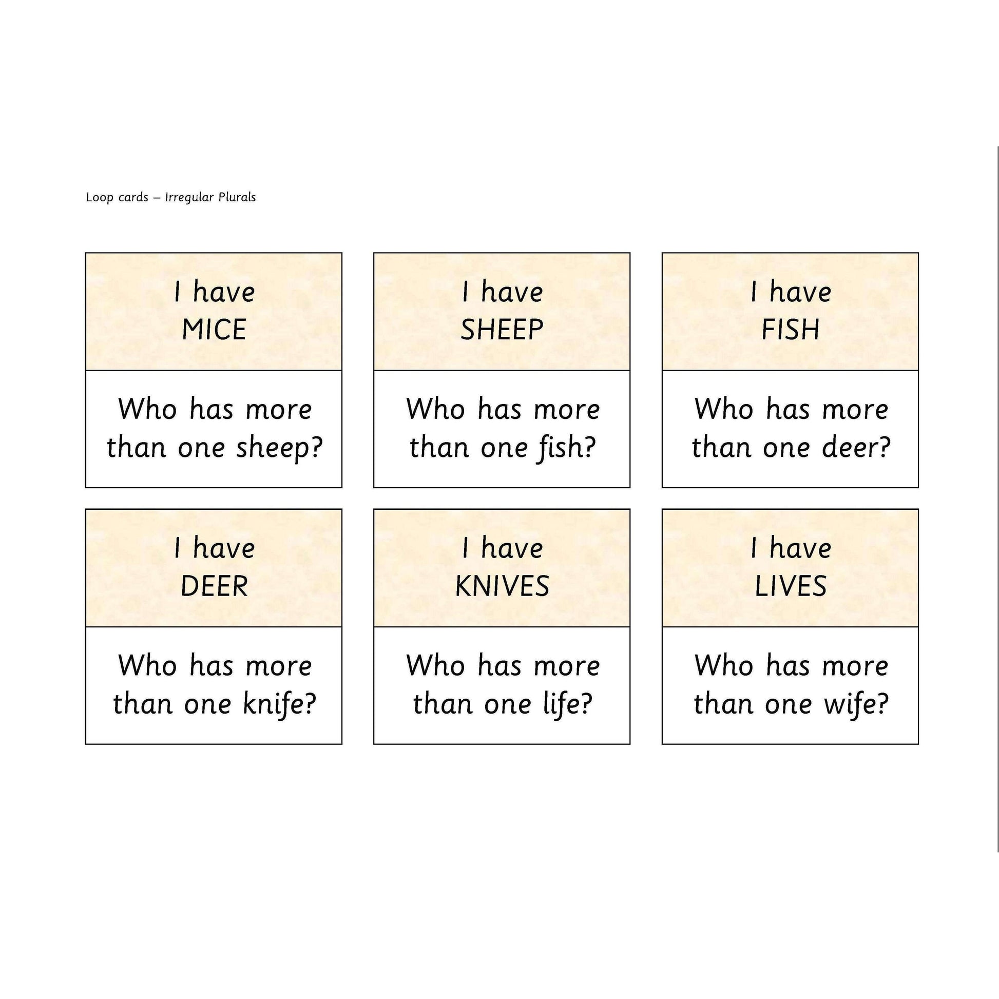 Irregular Plurals Loop Cards:Primary Classroom Resources