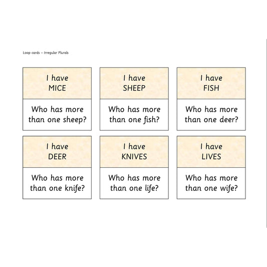 Irregular Plurals Loop Cards:Primary Classroom Resources