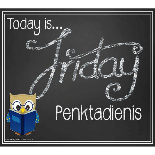 Lithuanian - English Days of the Week Blackboard Style Headers:Primary Classroom Resources