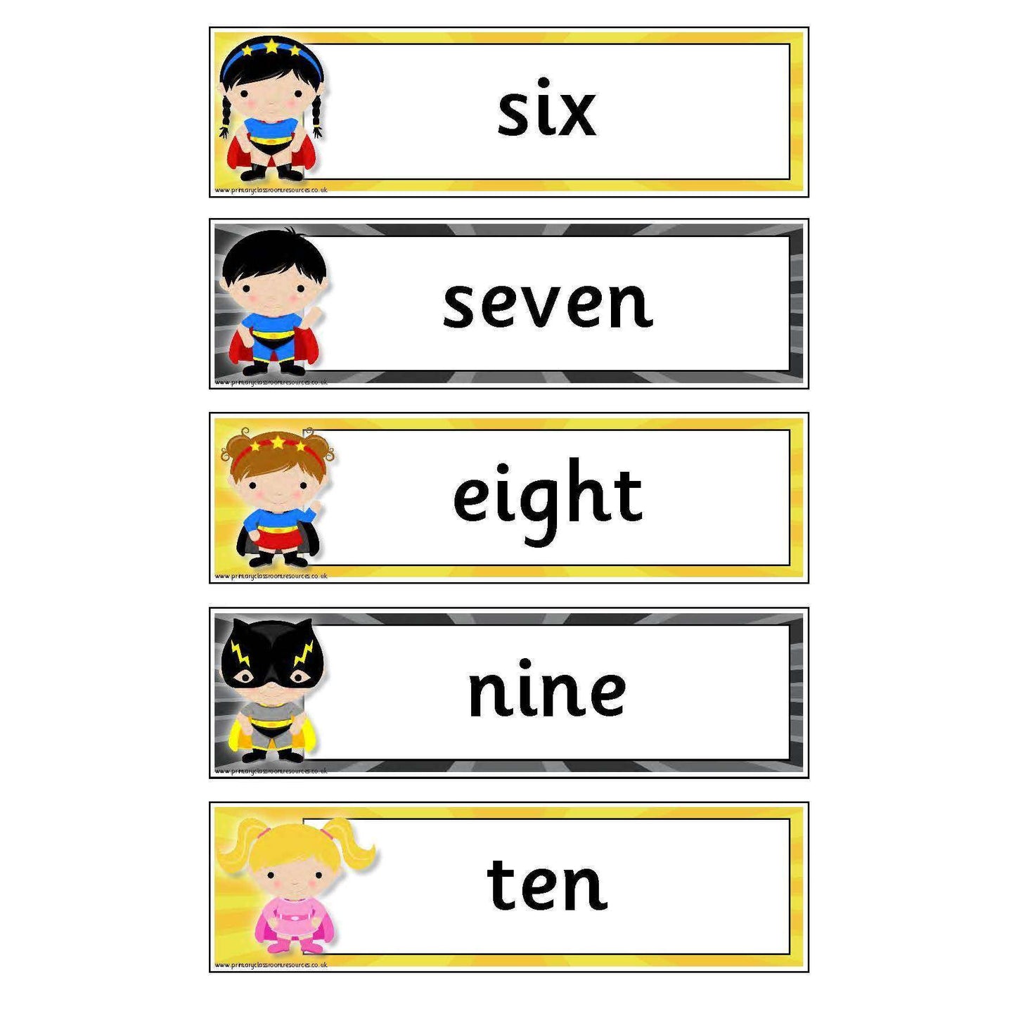 Number Flashcards 1-100 in words - Superhero Theme:Primary Classroom Resources
