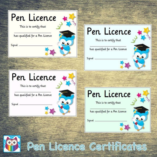 Pen Licence Certificates:Primary Classroom Resources