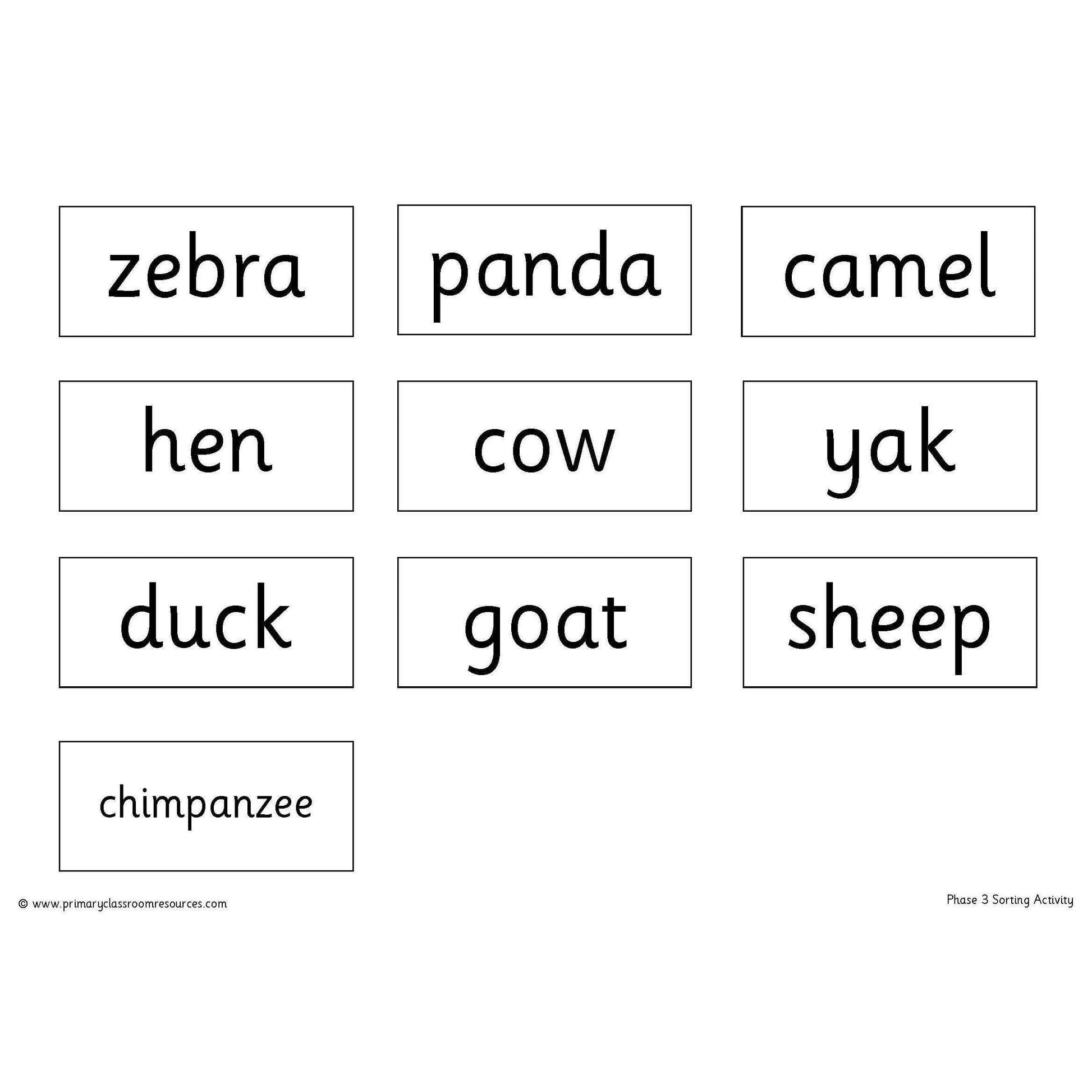 Phase 3 Sorting Activity:Primary Classroom Resources