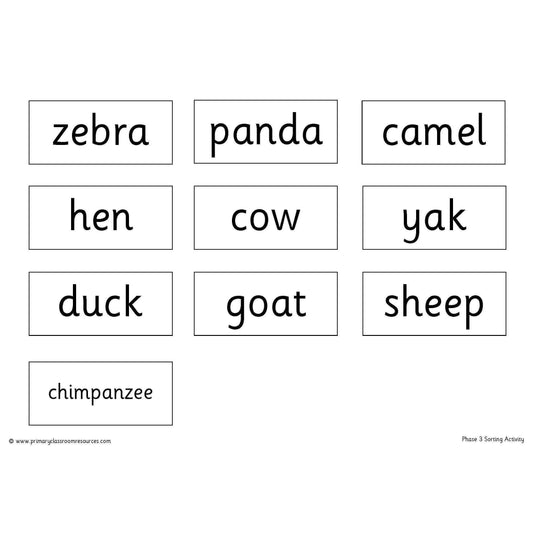 Phase 3 Sorting Activity:Primary Classroom Resources