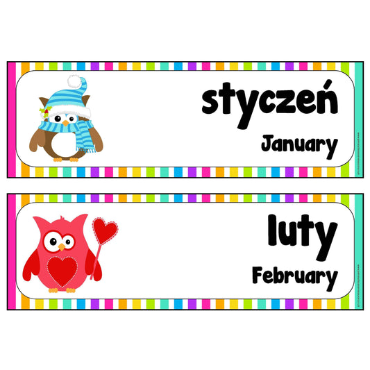 Polish-English Months Cards:Primary Classroom Resources