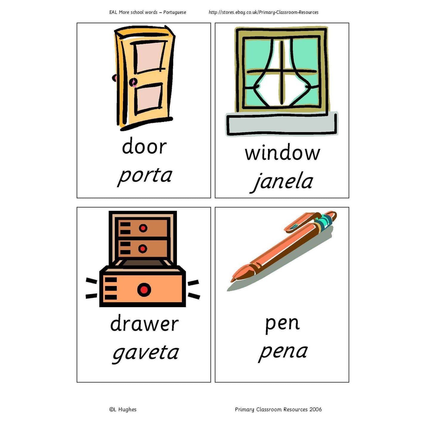 Portuguese More School Words:Primary Classroom Resources
